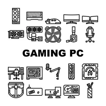 Gaming pc hardware processor icons set vector Stock Illustration