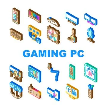 Gaming pc hardware processor icons set vector Stock Illustration