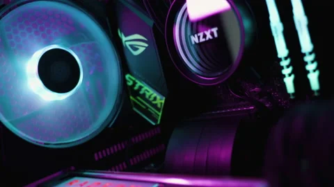 Gaming PC rig with liquid cooling setup ... | Stock Video | Pond5