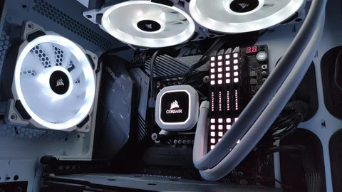 Gaming PC white LED light Stockbeeldmateriaal 128191501