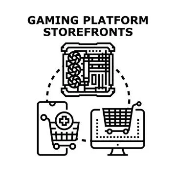 Gaming platform storefronts creating online marketplace experience Stockillustratie