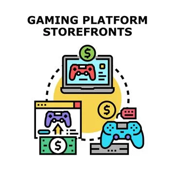 Gaming platform storefronts offering digital and physical products Stock Illustration