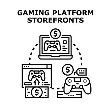 Gaming platform storefronts offering digital and physical products Stock Illustration