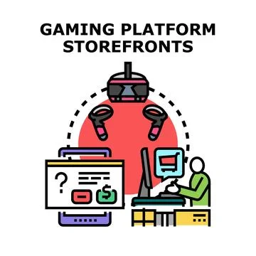 Gaming platform storefronts offering virtual reality immersion Ilustración de archivo