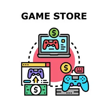 Gaming products and services purchasing online concept Stock Illustration