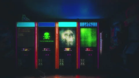 Gaming Room Hack Arcade Machines Monitors Interior Data Stream Flow Stock Footage 229405206