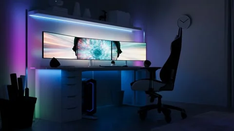 Gaming room LED lights Stock Footage 305261384