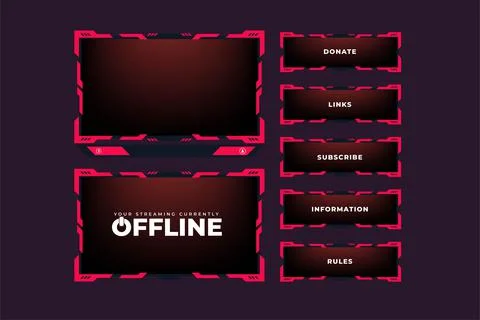 Gaming screen panel design with red borders on a dark background. Live stream Illustrazione stock