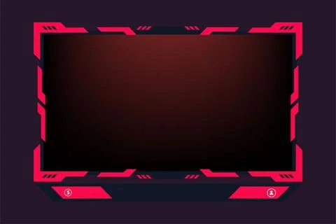 Gaming screen panel design with red borders on a dark background. Live stre.. Illustrazione stock