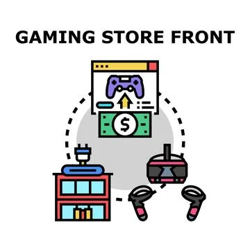 Gaming store front concept vector illustration Stock Illustration
