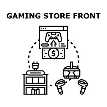 Gaming store front concept vector illustration Stock Illustration