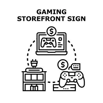 Gaming storefront sign concept for digital business Stock Illustration