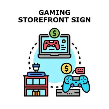 Gaming storefront sign concept for digital business Stock Illustration