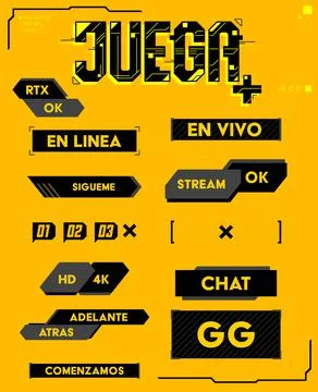 Gaming Stream Interface elements in Spanish, vector editable design. Stock Illustration