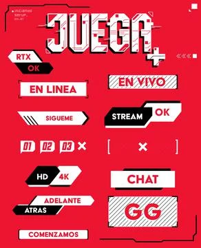 Gaming Stream Interface elements in Spanish, vector editable design. Illustrazione stock