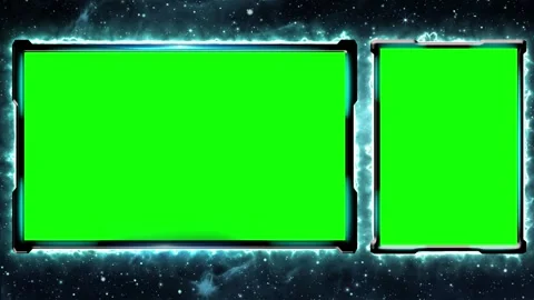 Gaming stream overlay with green screen frames on a blue cosmic space background Stock Footage 343908006