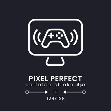 Gaming streaming white linear desktop icon on black Illustrazione stock