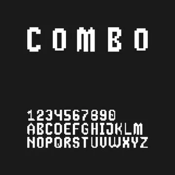 Gaming style 8 bit pixel font set in uppercase (letters and digits) Illustrazione stock