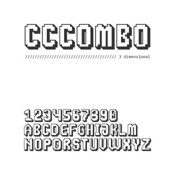Gaming style 8 bit pixel font set in uppercase (3D version) Stock Illustration