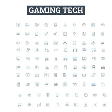 Gaming tech vector line icons set. Gaming, Tech, Console, Controller, VR, Racing Stock Illustration