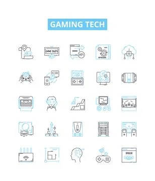 Gaming tech vector line icons set. Gaming, Tech, Console, Controller, VR, Racing Stock Illustration