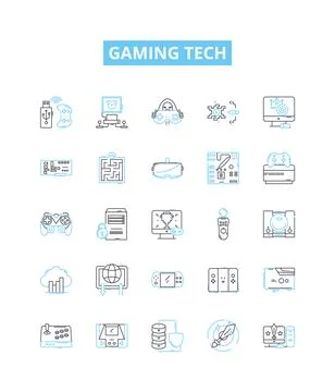 Gaming tech vector line icons set. Gaming, Tech, Console, Controller, VR, Racing Stock Illustration