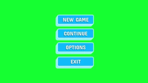 GAMING UI stacked 3D cyan buttons with New Game, Continue, Options, and Exi.. Stock Footage 341492609
