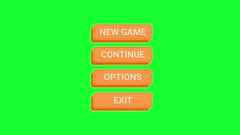 GAMING UI stacked 3D orange buttons with New Game, Continue, Options, and E.. Stock Footage 341492646