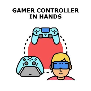 Gaming with virtual reality headset and game controller Stock Illustration