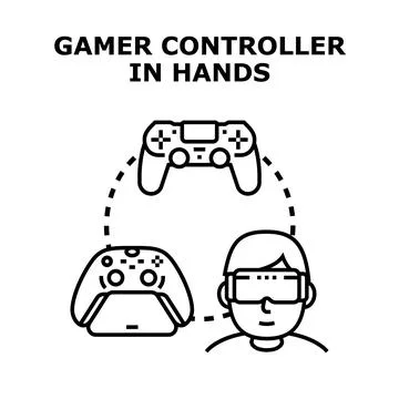 Gaming with virtual reality headset and game controller Stock Illustration