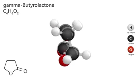 Gamma-Butyrolactone. Solvent. 3D model.  C4H6O2. White background. 3D render Stock Footage 294909802