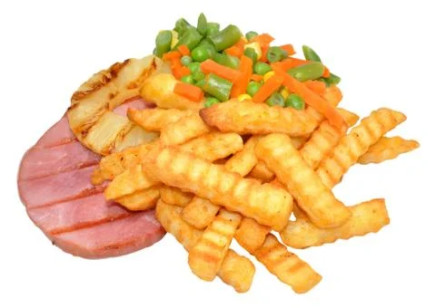Gammon Steak And Chips Stock Photos