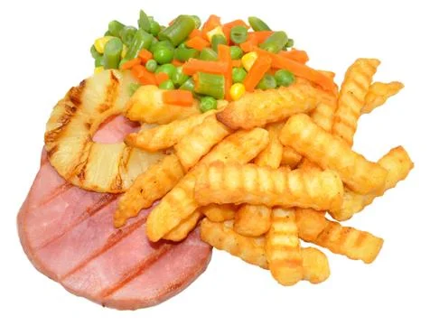 Gammon Steak And Chips Stock Photos