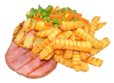 Gammon Steak And Chips Stock Photos