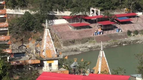 Ganag river in rishikesh and temples  Stock Footage 72330660