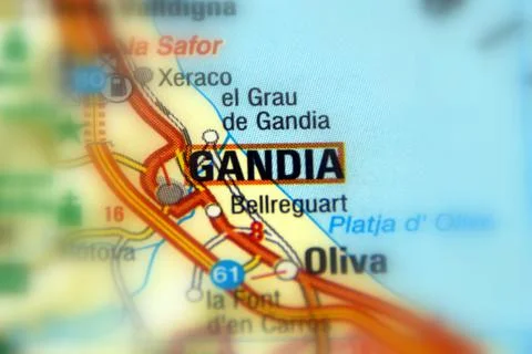 Gandia on a map Stock Photos
