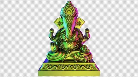 Ganesh in colorful lights - 3d render looped wtih alpha channel. Video stock 167536250