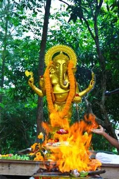 Ganesh in fire ceremony Stock Photos
