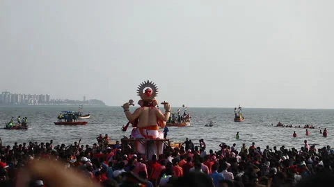 Ganesh Visarjan at Beach Stock Footage 161135928