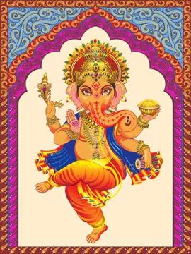 Ganesha on a background pattern ornamented arches. Stock Illustration