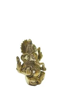 Ganesha, the hindu elephant deity, cast in shining brass, embodying wisdom on Stock Photos