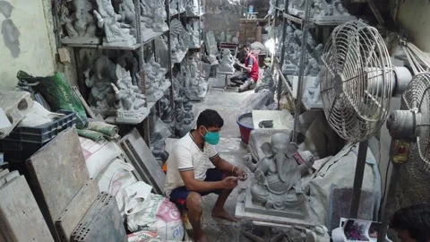 Ganesha idol workshop in Mumbai Stock Footage 133758587