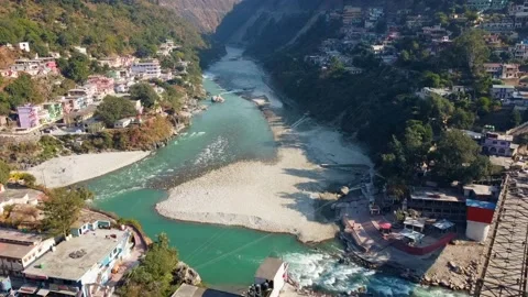 Ganga River confluence in uttrakhand Stock Footage 202075445