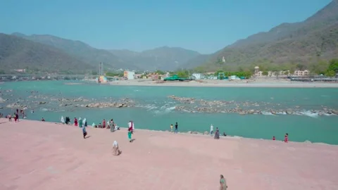 Ganga River with Janki Setu at Rishikesh, Uttarakhand, India on 5th june 2025 Stock Footage 315224062
