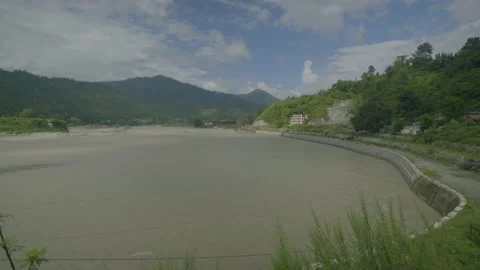 Ganga River timelapse video with cloud in shrinagar uttarakhand Stock Footage 200943750