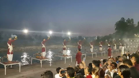 Ganga at Triveni Ghat in Rishikesh Stock Footage 106907307