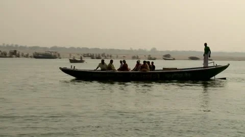 Ganges Boat Passing LS Stock Footage 10590007