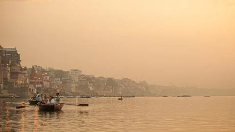 Ganges oarsmen at sunset Stock Photos