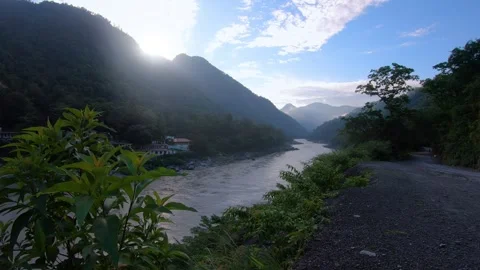Ganges River and Himalayan Mountains in Rishikesh, India – Time-Lapse Stock Footage 345164908