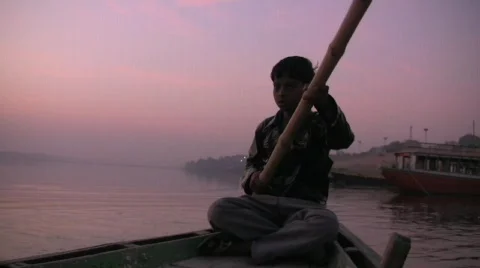 Ganges River Boat at Dawn Stock Footage 377587